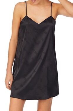 Shady Lady Dress Women's Size XXS Satin Chemise Solid Black Jacquard Fabric
